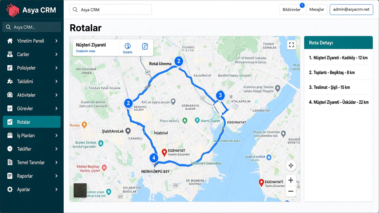 Rotalar — Google rota / harita görünümü