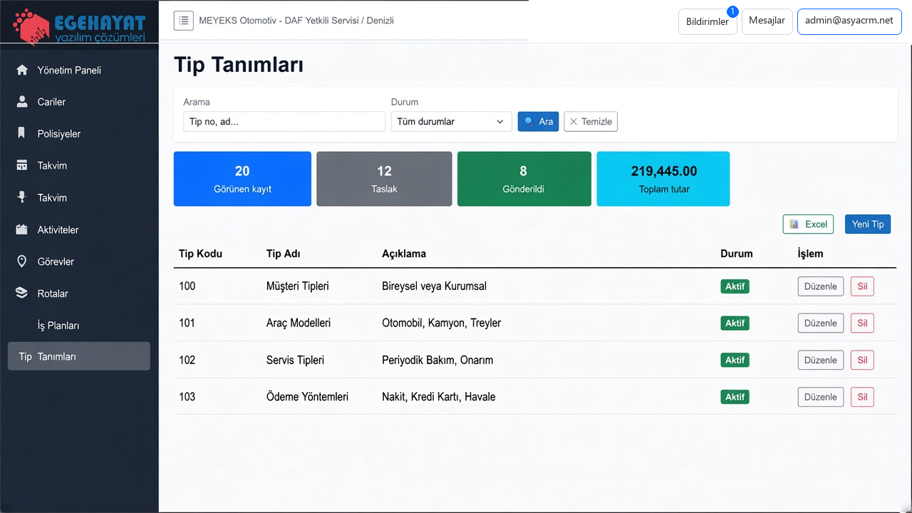 Tip Tanımları ekran görüntüsü